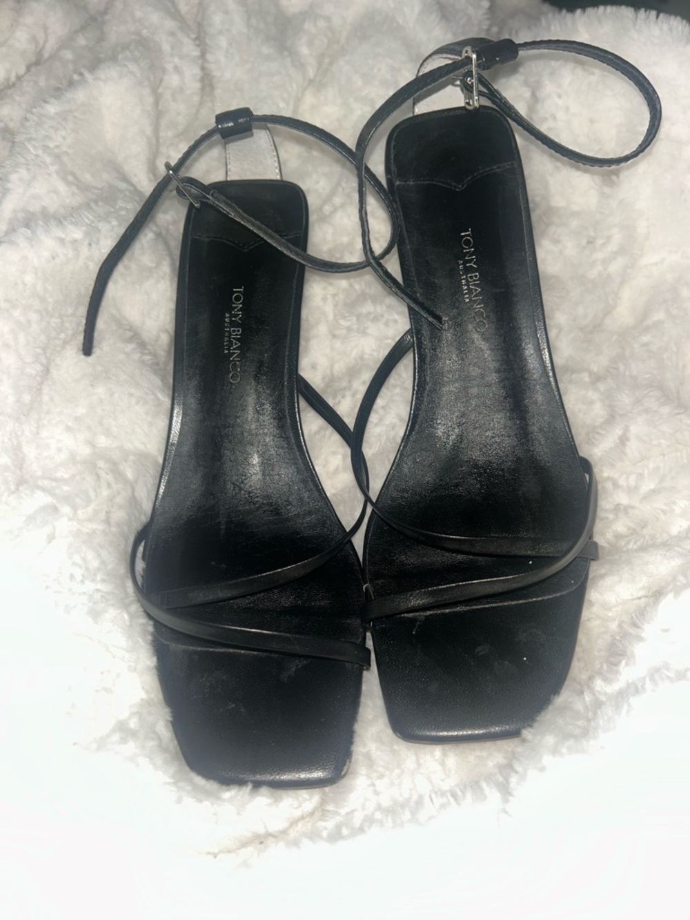 Tony Bianco Black Strappy Square-Toe Ankle-Tie Heels